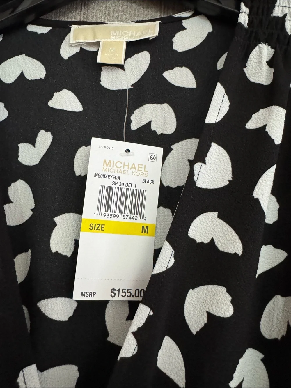 NWT Michael Kors Black and White Heart-Print Midi Dress M